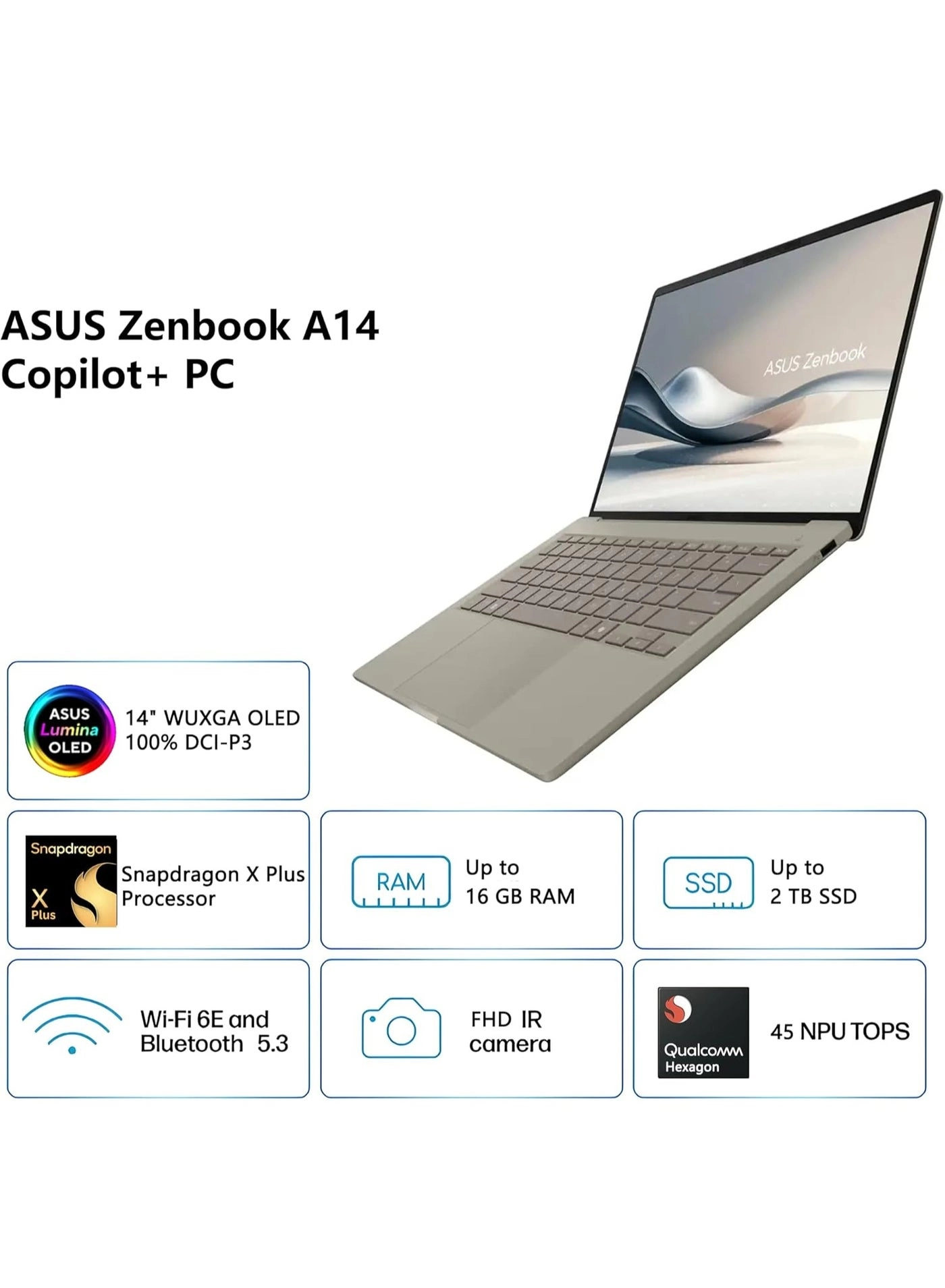 Zenbook A14 - 14'' Snapdragon 16GB DDR5 2TB SSD