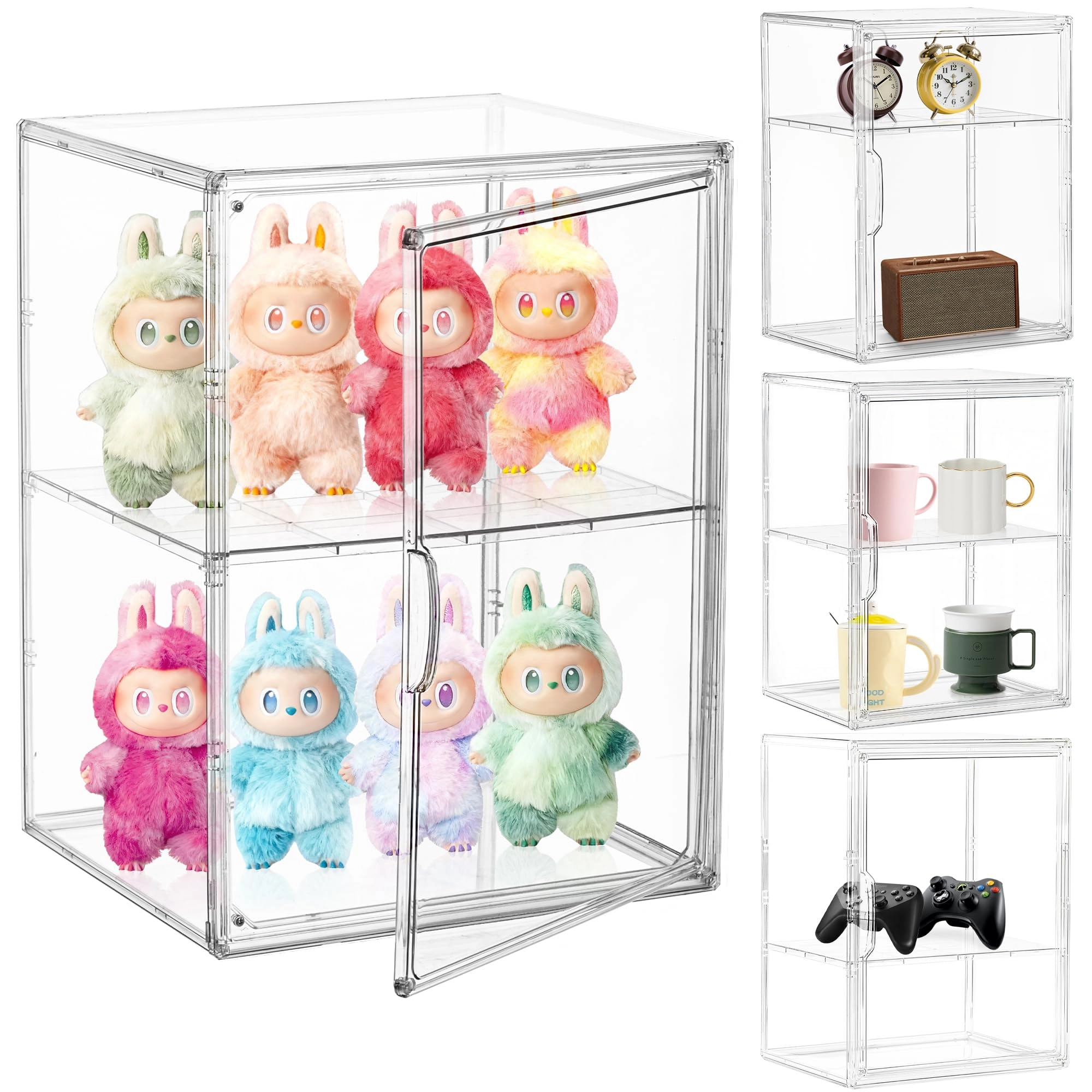 attelite Acrylic Display Case - 4 Pack Clear Magnetic Door