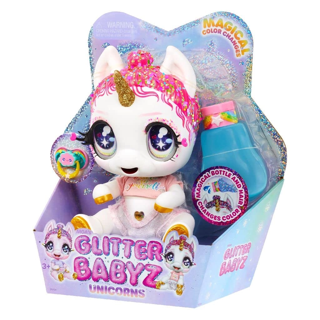 MGA Entertainment Glitter Babyz Unicorn - Magical Color Changes Pink Glitter Hair