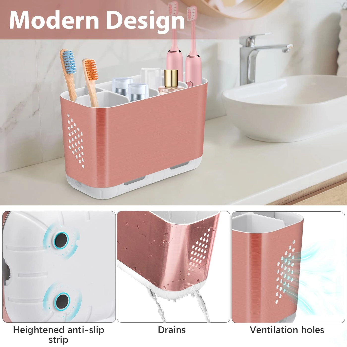 Toothbrush Holder - Black Bamboo Divider