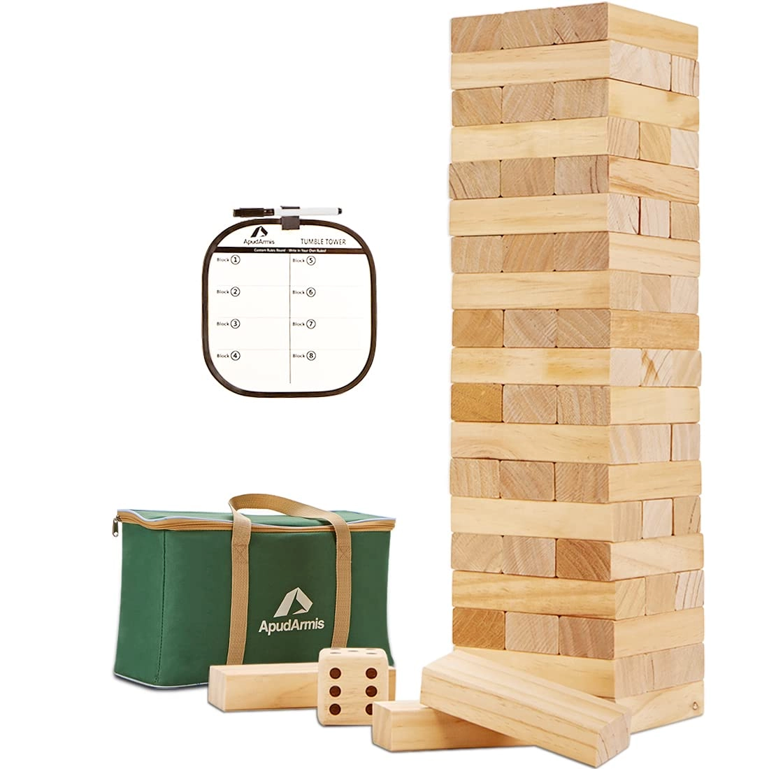 ApudArmis Giant Tumble Tower - 60 PCS Pine Wooden 1 Dice Set