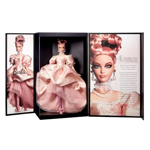 A Tribute to Fashion Doll - Plastic Pink Papillote Curls Floral Jacquard Gown Ages 18+