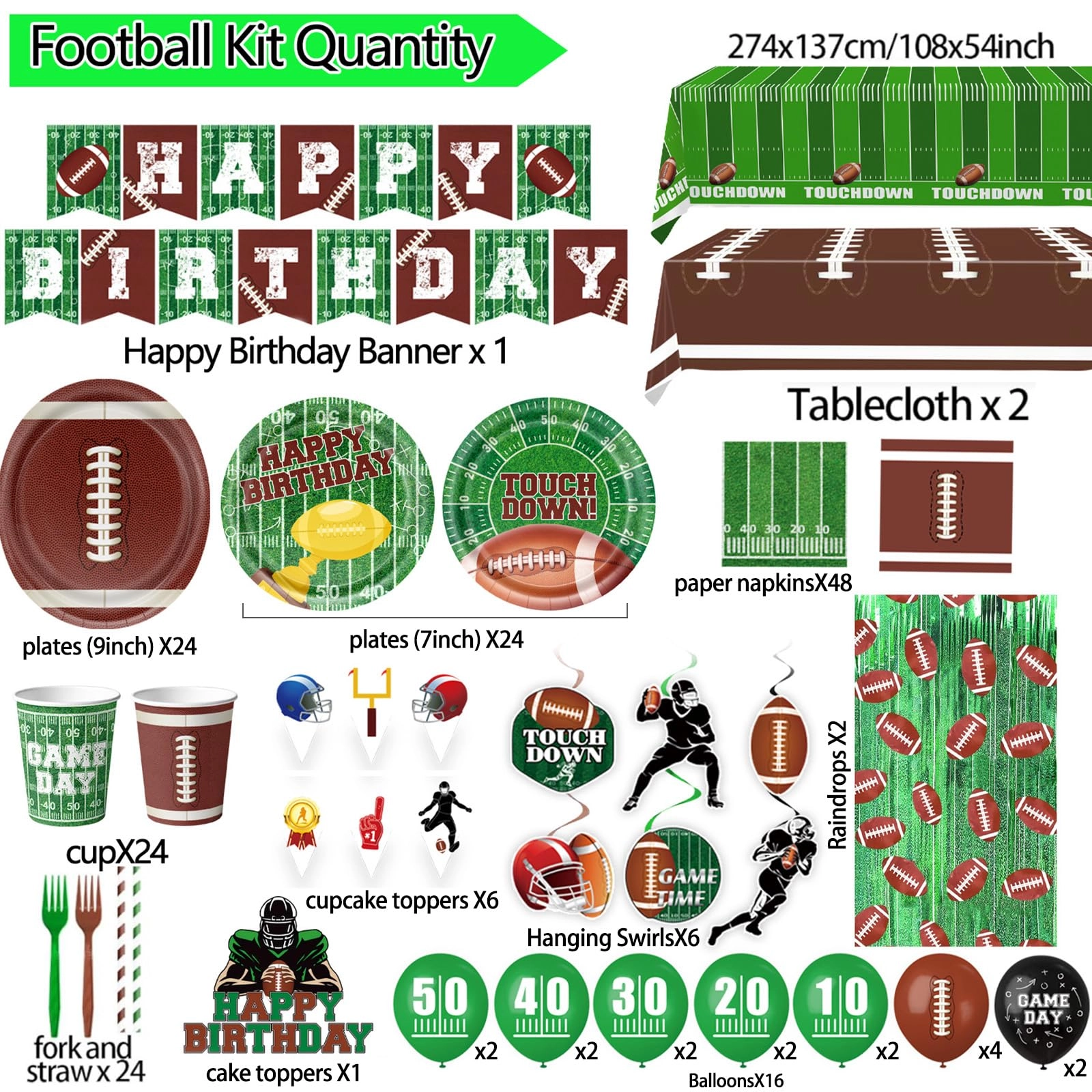 Football Party Decorations - 220 Pcs Game Day & Tailgate Events