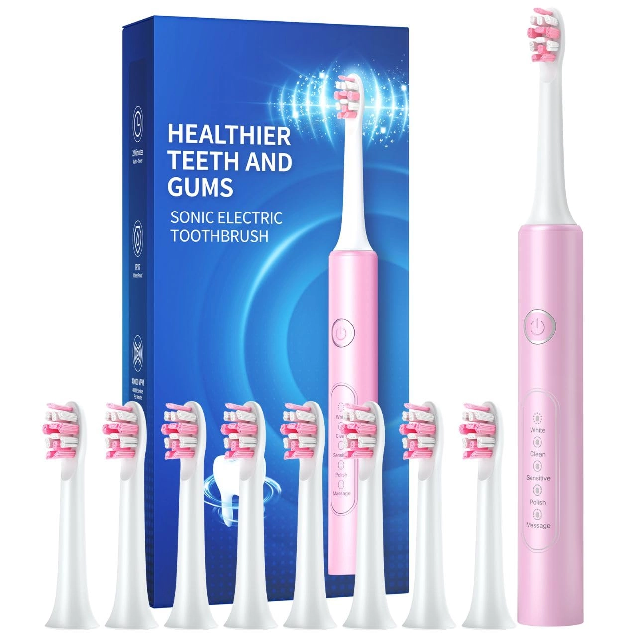 Demita Electric Toothbrush - 40000 VPM 5 Modes Pink