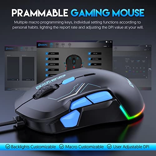Symmetrical Gaming Mouse - 12800 DPI 10 Programmable Buttons
