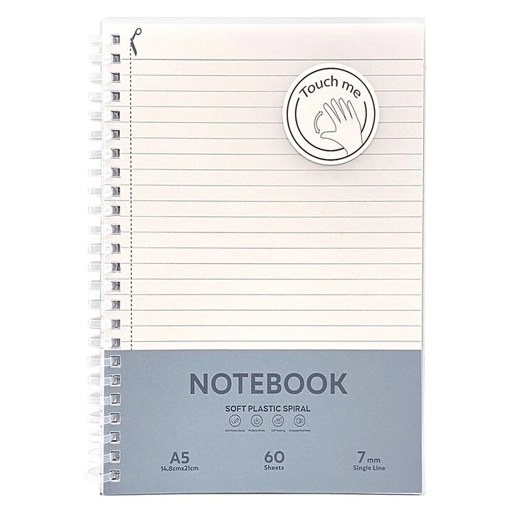 Maxi Soft Spiral Plastic Cover Notebook A5 Spiral - Lined 60 Sheets