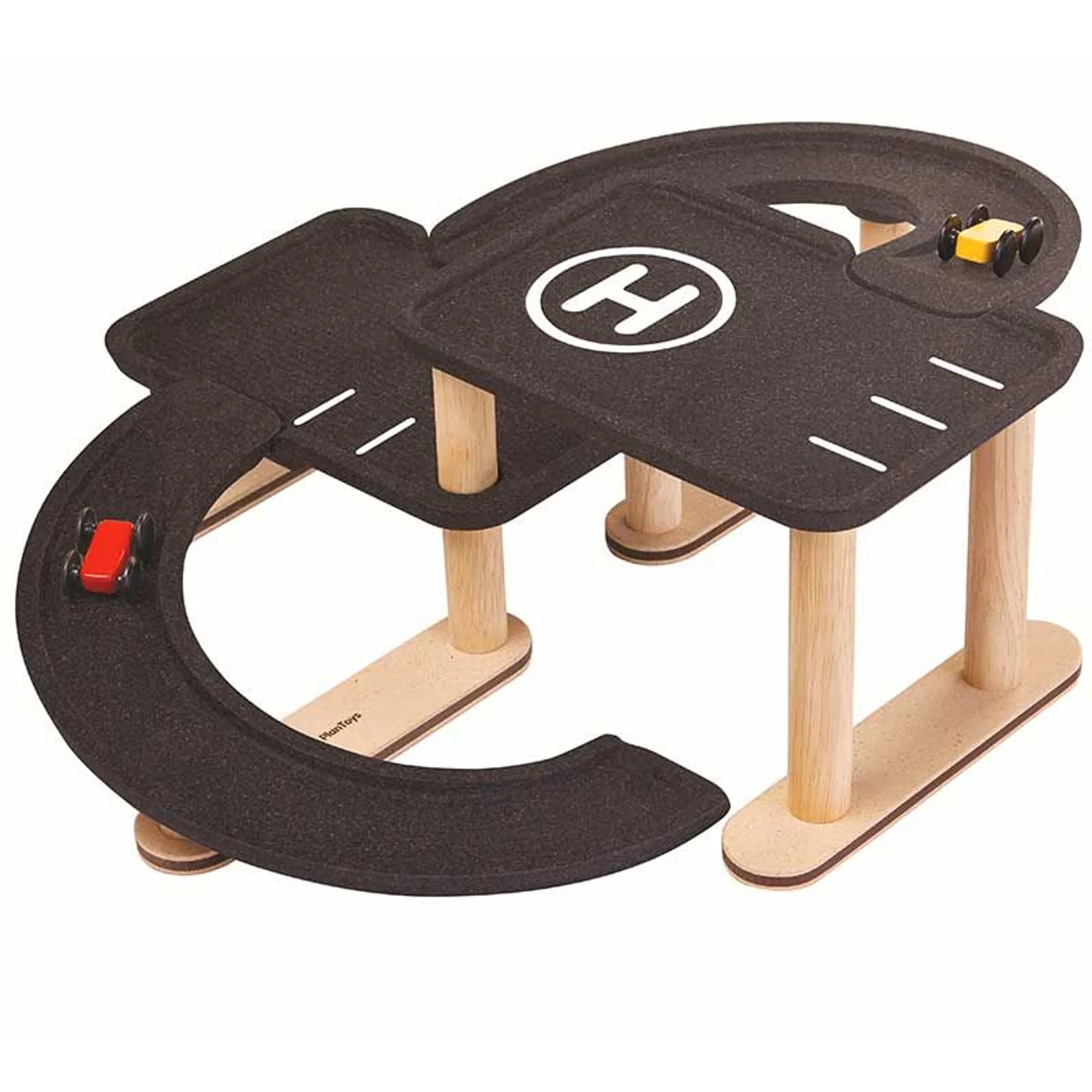 PlanToys Race 'N Play Parking Garage - Wooden Includes Two Cars