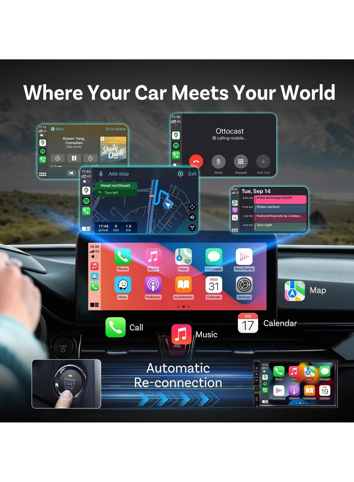 Mini Wireless CarPlay Adapter - Bluetooth 5.0 USB-C USB-A