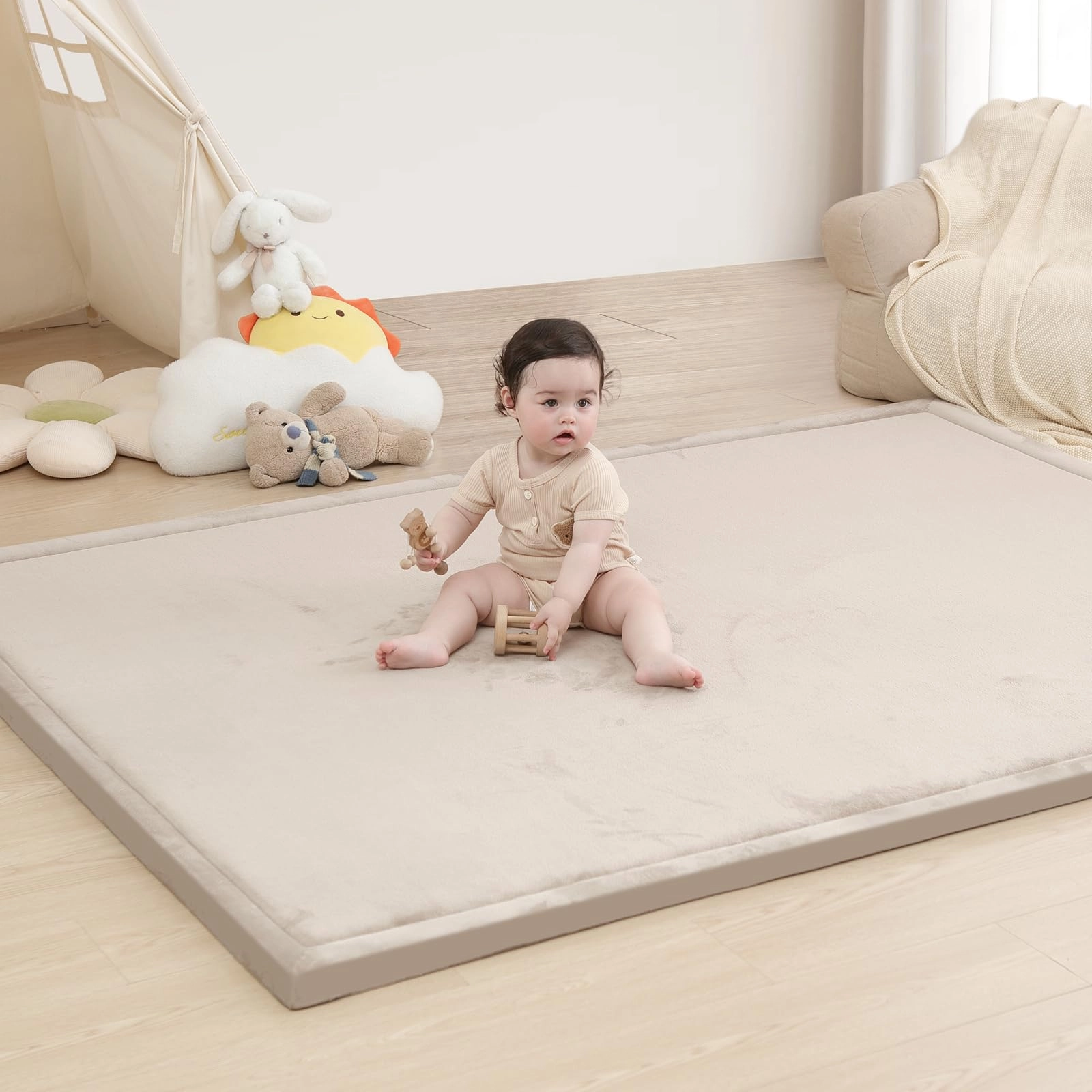 Baby Activity Play Mat - 79"x118" 1.3" Thick Cream
