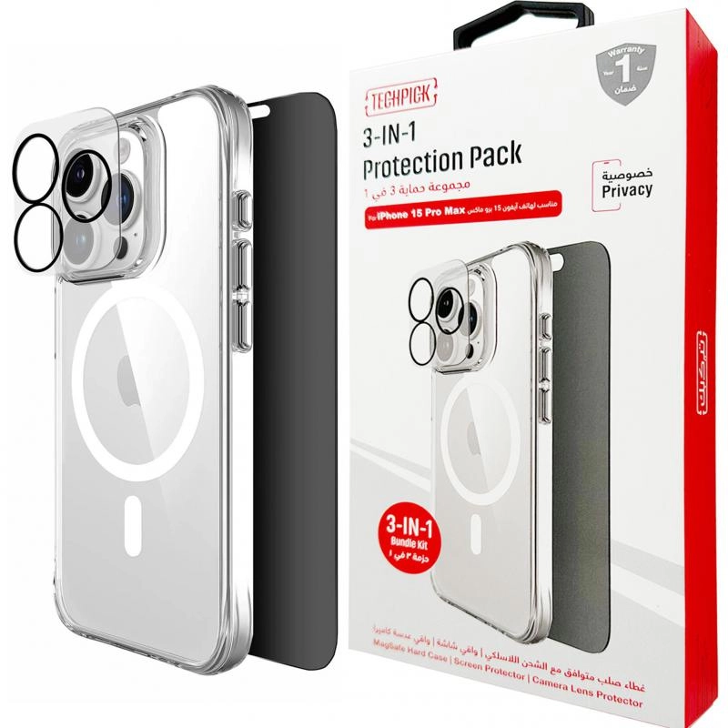 MagSafe Hard Case - Clear + Tempered Glass + Camera Lens Protector for iPhone 15 Pro