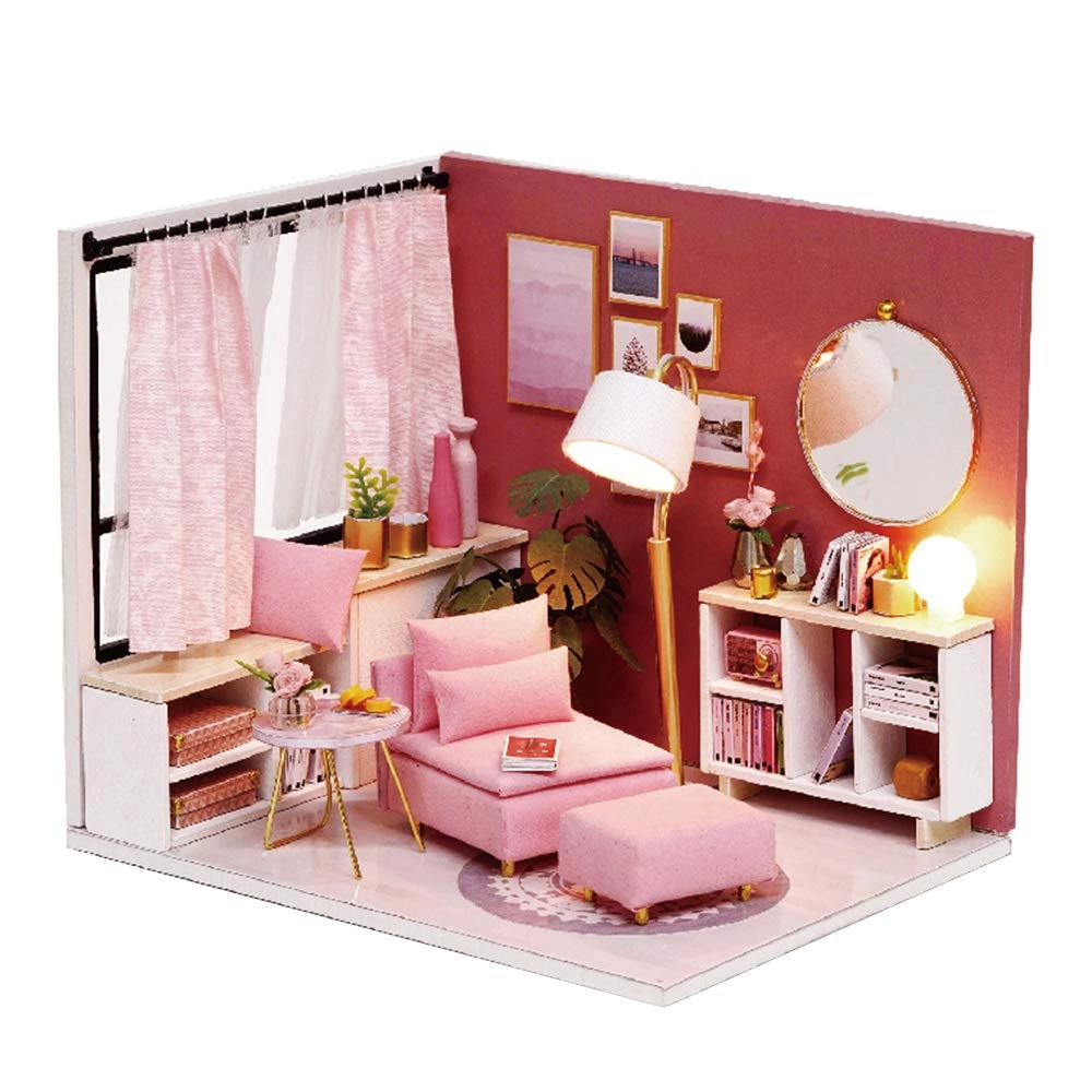 douself DIY Miniature Dollhouse Kit - 3D Pink LED Lights