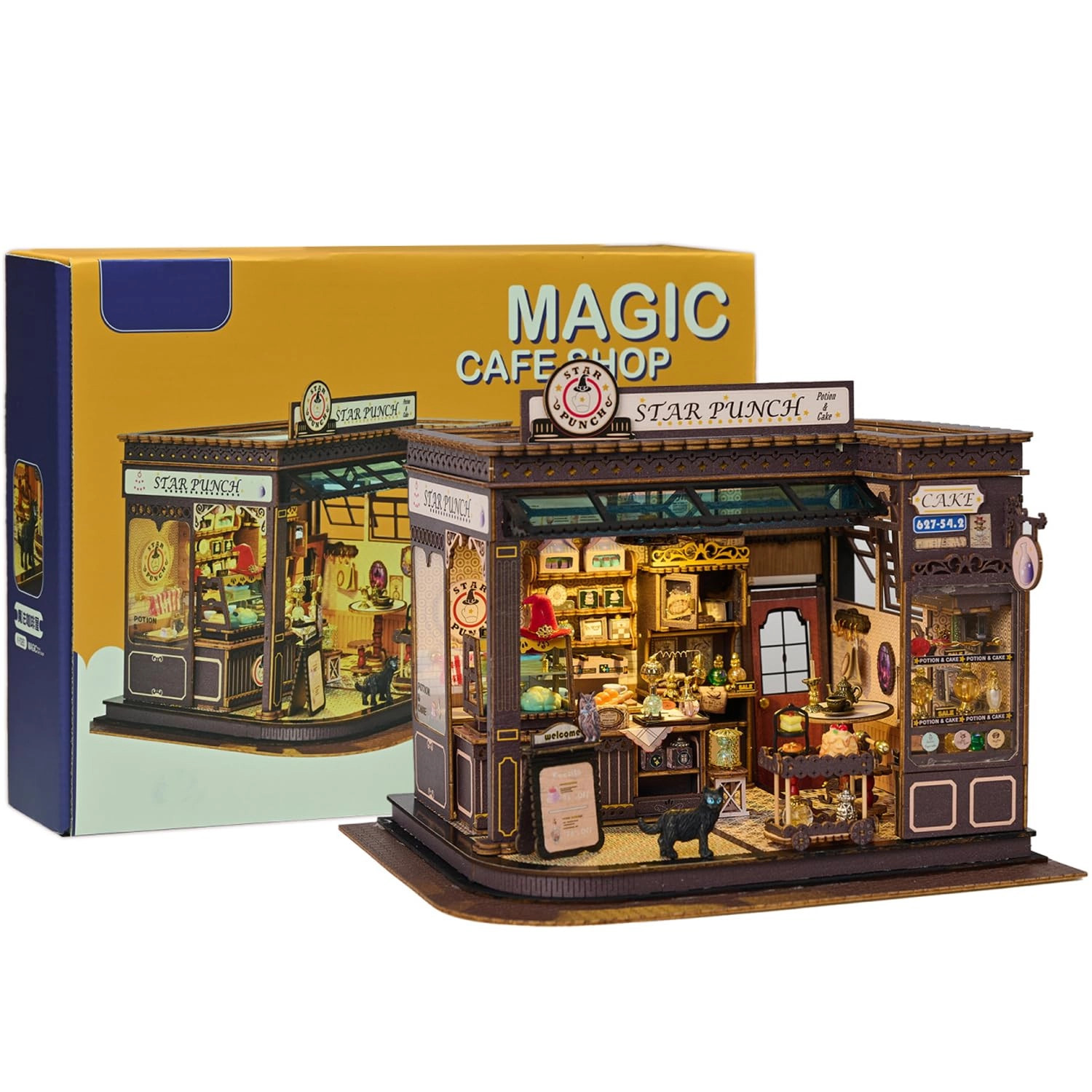 Vaki Vaki Coffee Shop Miniature House Kit (K-1083) - LED Light 3D Wooden Bookends