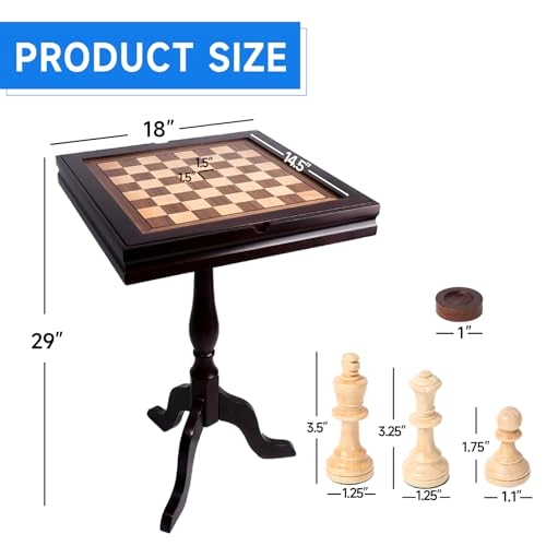 3-in-1 Chess Checkers Backgammon Table - Wood