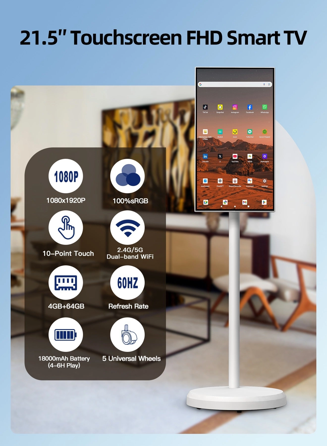 Portable Smart TV - 1080P 21.5 Inch