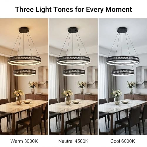 Double Circle LED Chandelier - 3000K–6000K Dimmable