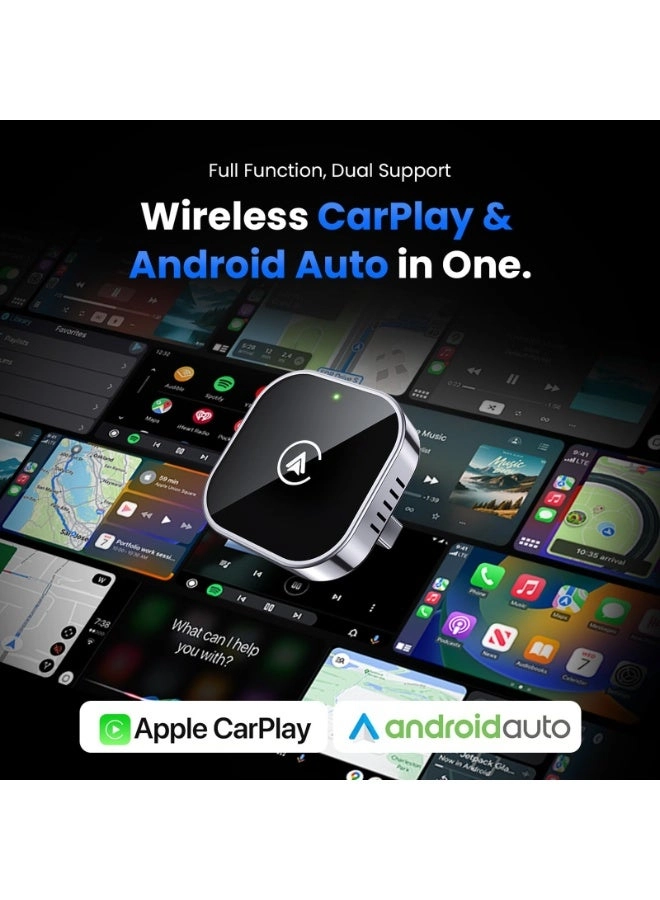 Wireless CarPlay and Android Auto Adapter - 2 in 1 USB/USB-C Plug and Play