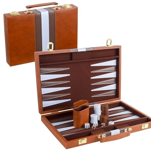 Backgammon Set - PU Leather Case Grey