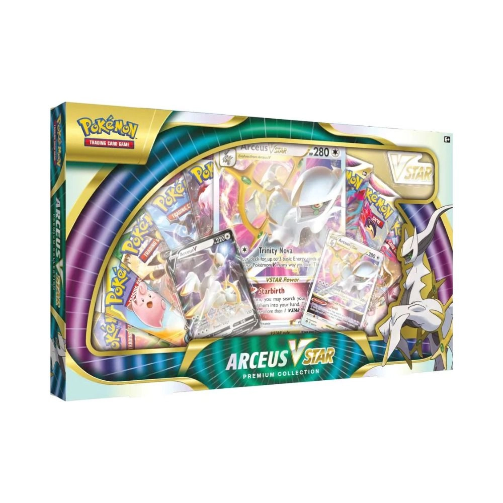 Arceus VSTAR Premium Collection + Arceus V + 10 Pokémon TCG booster packs + Acrylic VSTAR marker + Code card