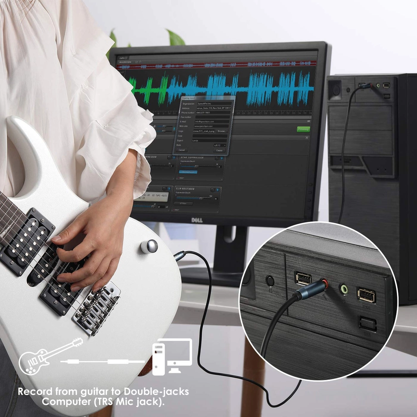 6.35mm Male 1/4 to 3.5mm Male 1/8 TRS Stereo Audio Cable - 8 ft