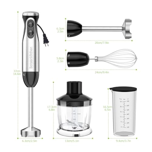 Immersion Blender - 20 Variable Speeds & Turbo, 4-in-1 Stainless Steel