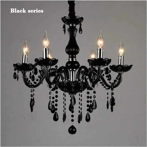 8 Light Italian Chandelier - Black Glass Warm White