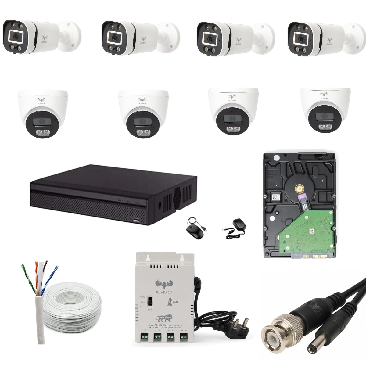 HOTSPOT ELECTRONICS, MUMBAI 400004 HE-JK-HD-COMBO - 4 Bullet, 4 Dome 8 Channel 2.4MP