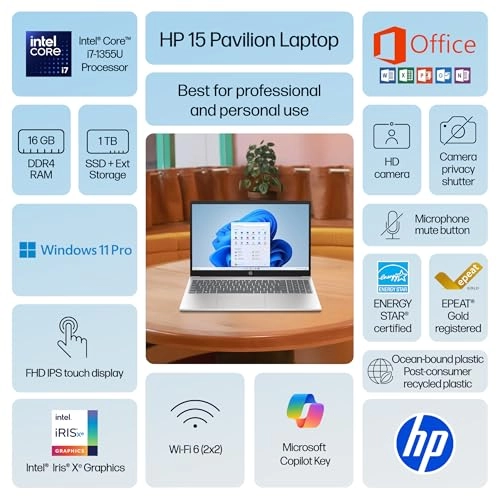 15 Business Laptop 2025 - 15.6'' Core i7-1355U 16GB DDR4 1TB (512GB SSD + 500GB External)