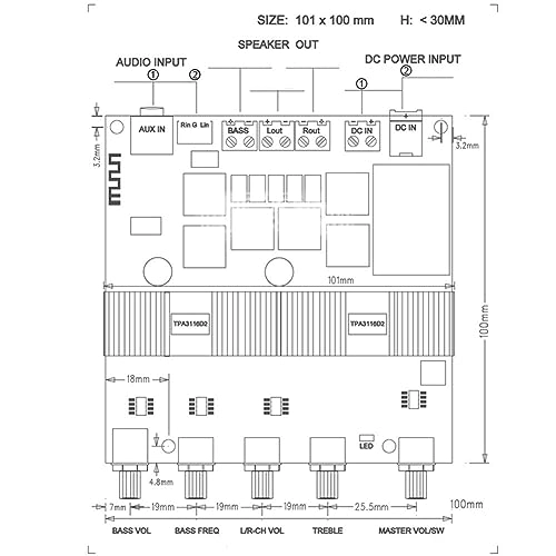 TPA3116D2 Bluetooth Audio Amplifier Board - 2.1 Channel 100W+50W+50W