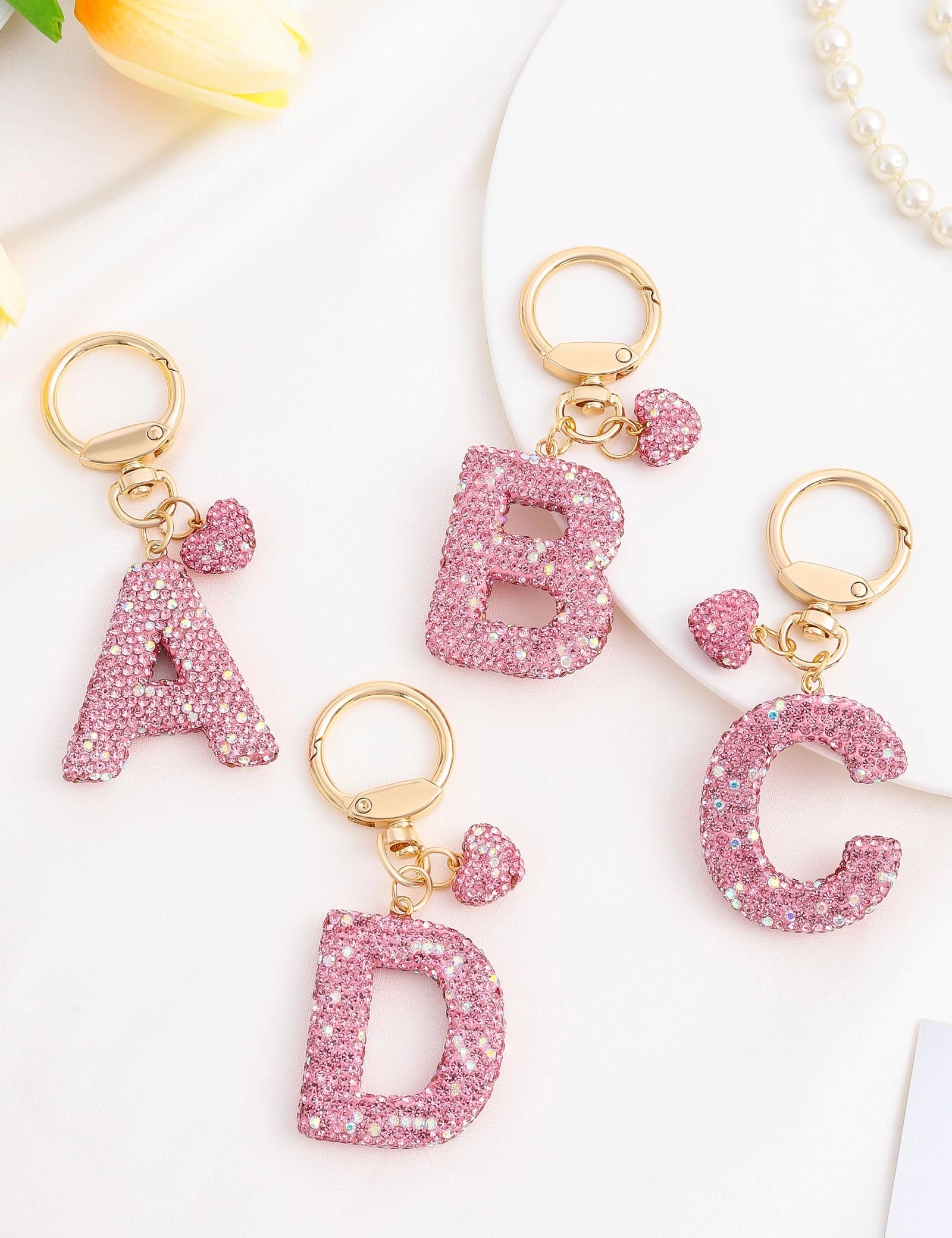 Initial Keychain - L Purple Rhinestone