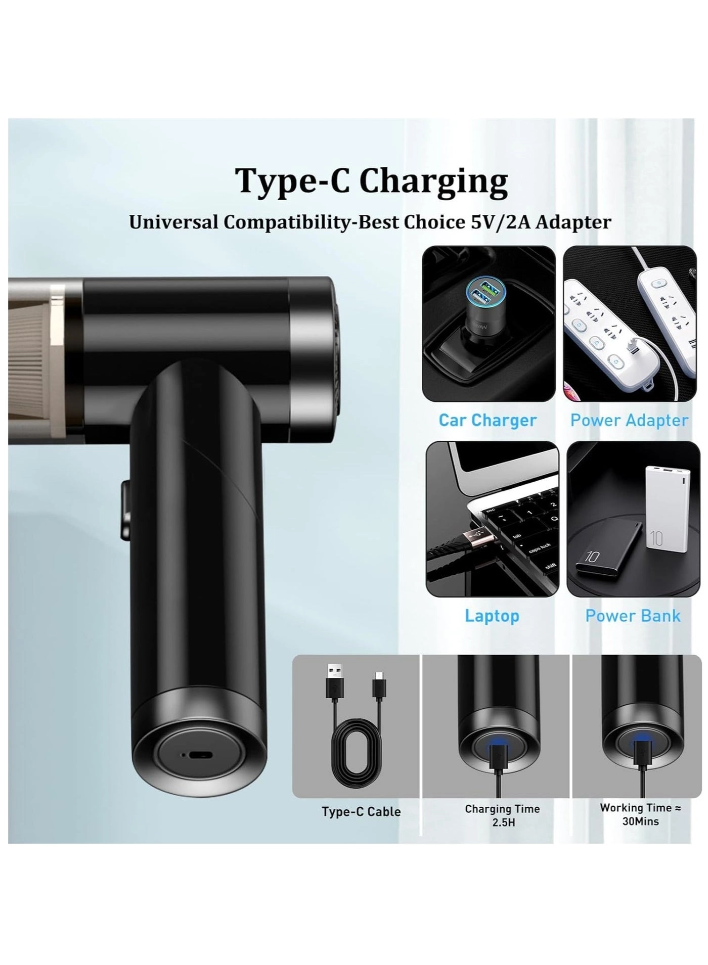 Cordless Handheld Vacuum & Air Duster - 4000mAh