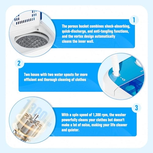 INTERGREAT - Portable Washing Machine with Longer Hose, Double Tub Washing Machine, Mini Compact Machine with Drain Pump, 16lbs Portable Washing Machine for Dorms, Apartments, Gray