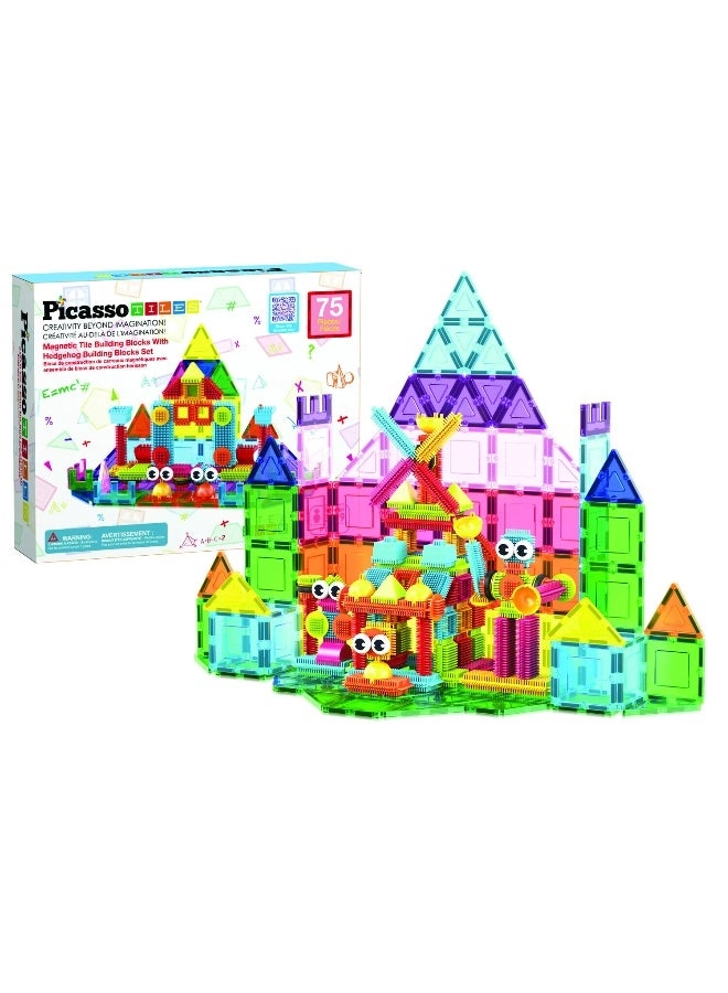 Magnetic Tiles and Soft Hedgehog Building Block Set - 75 pcs