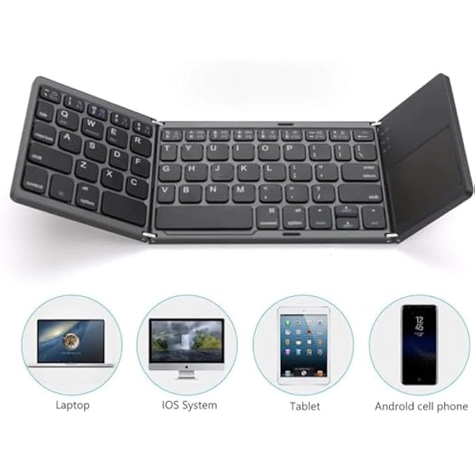 Foldable Bluetooth Wireless Keyboard - Trackpad Rechargeable
