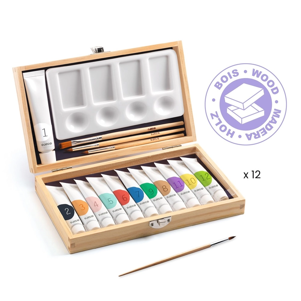 Gouaches Artist's Box - 12pcs 3 brushes 1 palette