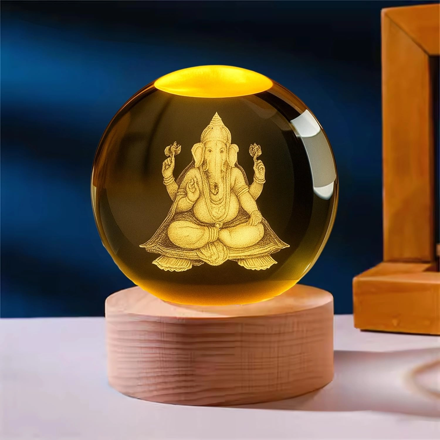 3D Crystal Moon Lamp - USB-Powered Wooden Base