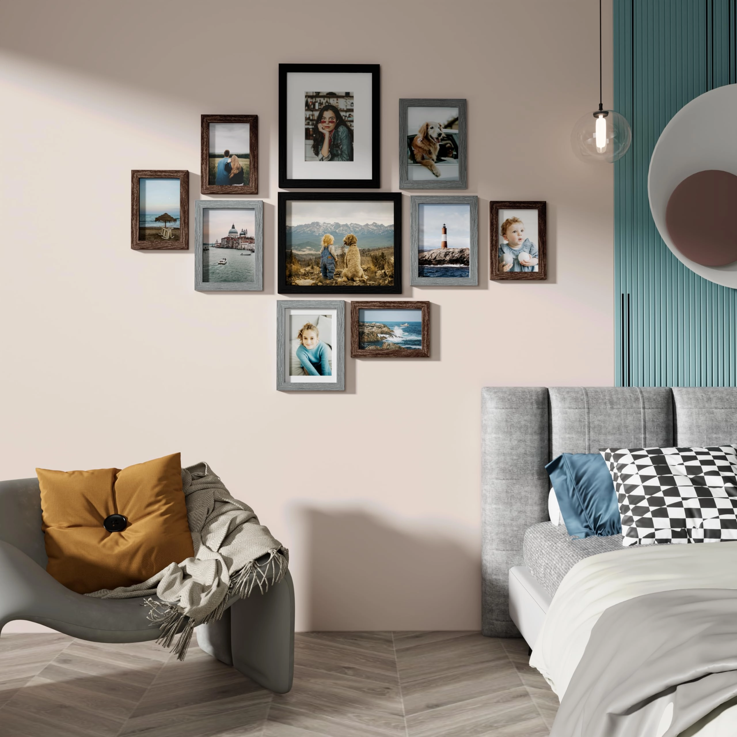 Picture Frames Set - 10 Pack Rustic Grey