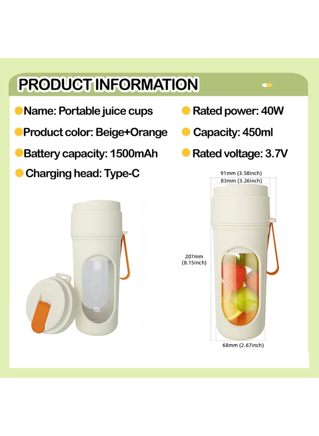 Portable Blender Smoothie Maker - Rechargeable Leakproof Lid Sip Spout