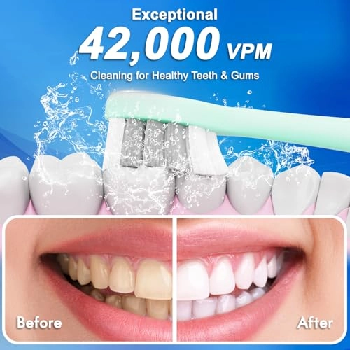 Portable Electric Soft Toothbrush - 90-Day battery life 10 Brush Heads 15 Modes