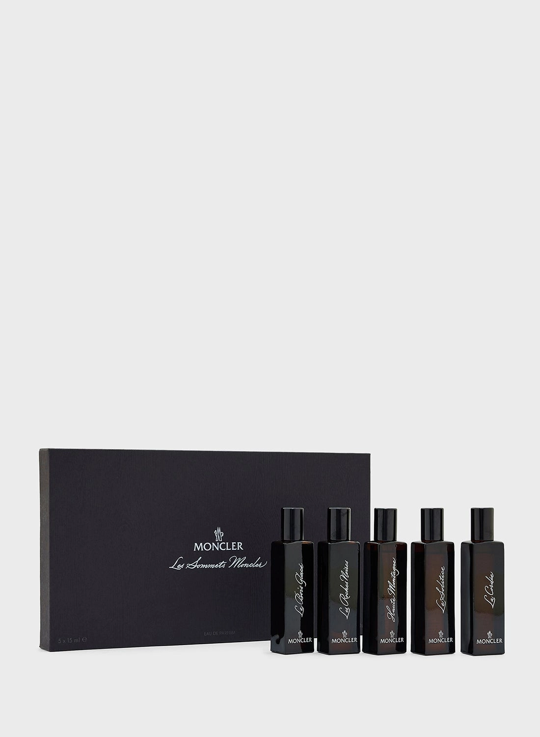 Moncler Le Bois Glacé - Eau de Parfum 15ml + Les Roches Noires - Eau de Parfum 15ml + Haute Montagne - Eau de Parfum 15ml + Le Solstice - Eau de Parfum 15ml + La Cordée - Eau de Parfum 15ml