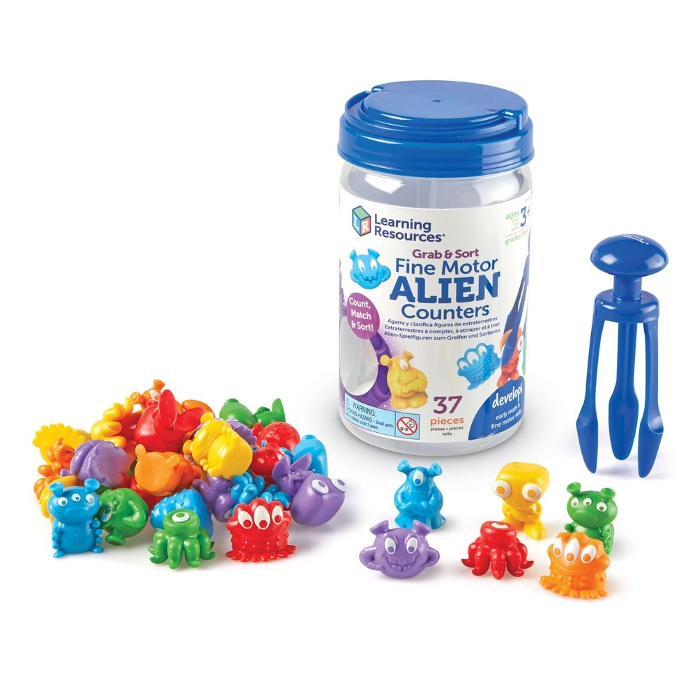 Learning Resources Grab & Sort Fine Motor Alien Counters - Suitable for 3 years and above 37 Pcs