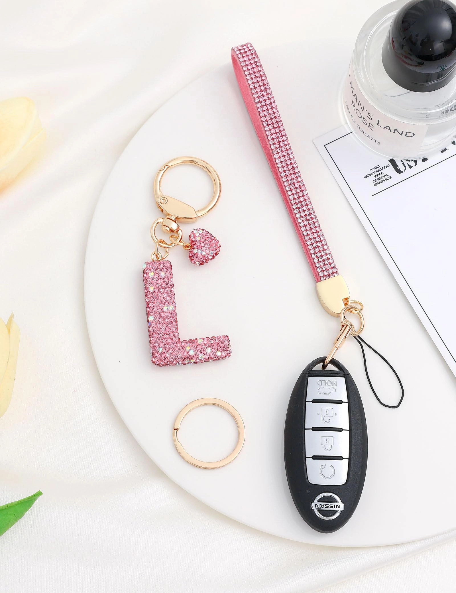 Initial Keychain - L Purple Rhinestone