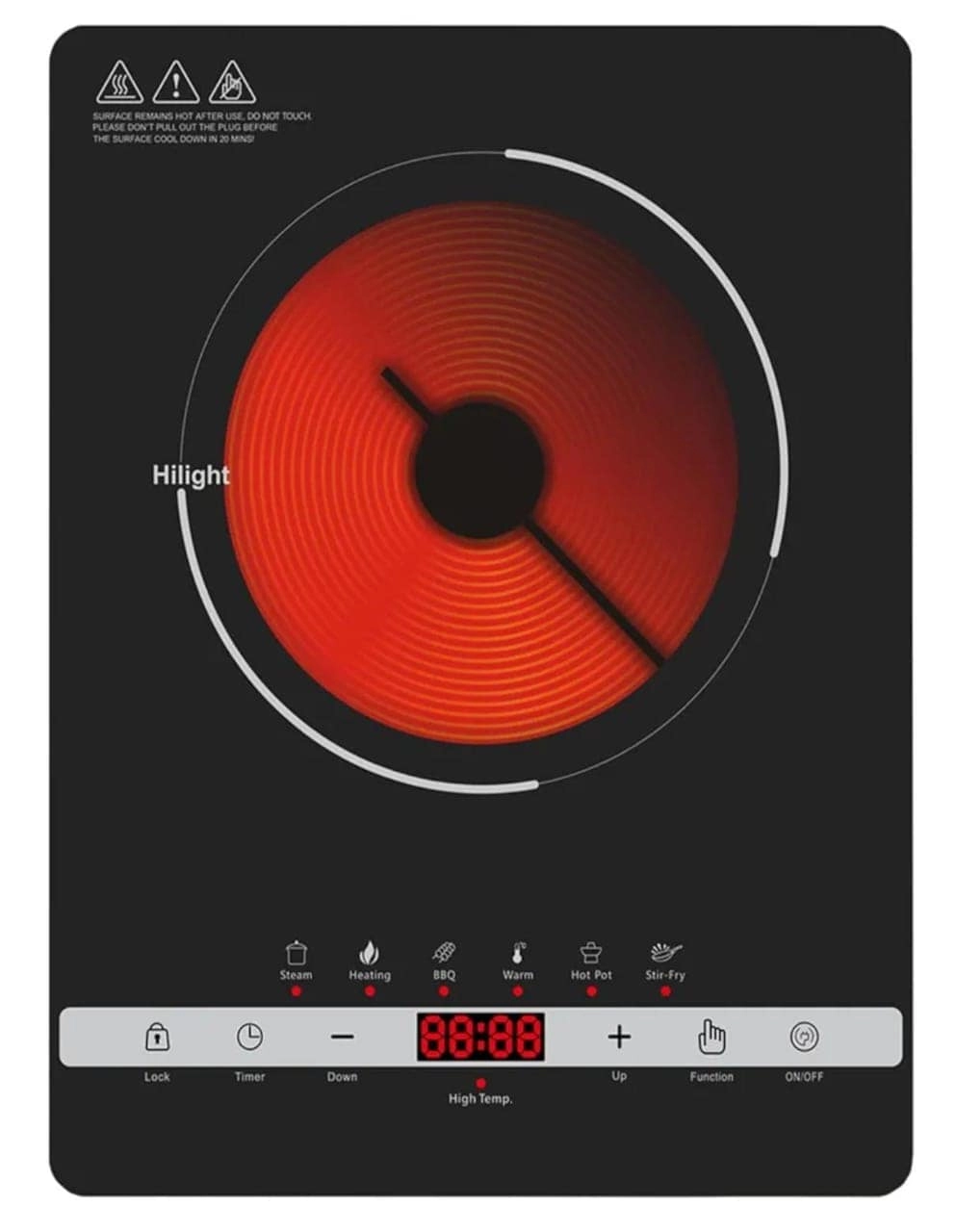 Vantix Single Infrared Cooker Hot Plate Burner - 2000W Single Ring Touch Control Digital Display