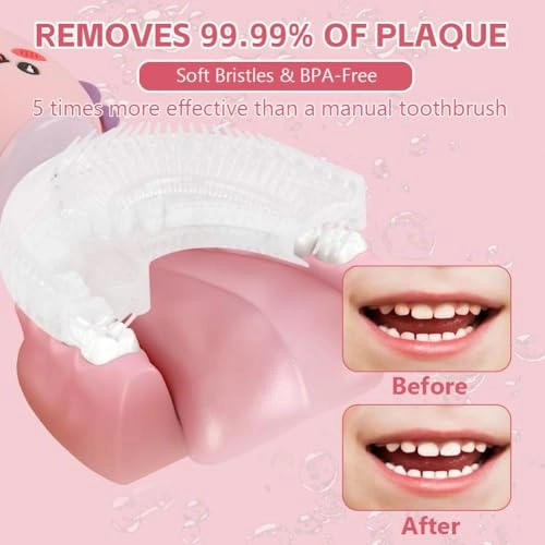 U-Shaped Children's Electric Toothbrush - 2 Brush Heads 3 Modes IPX7 Waterproof