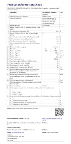 43LR60006LA.AEKQ - 43 Inches