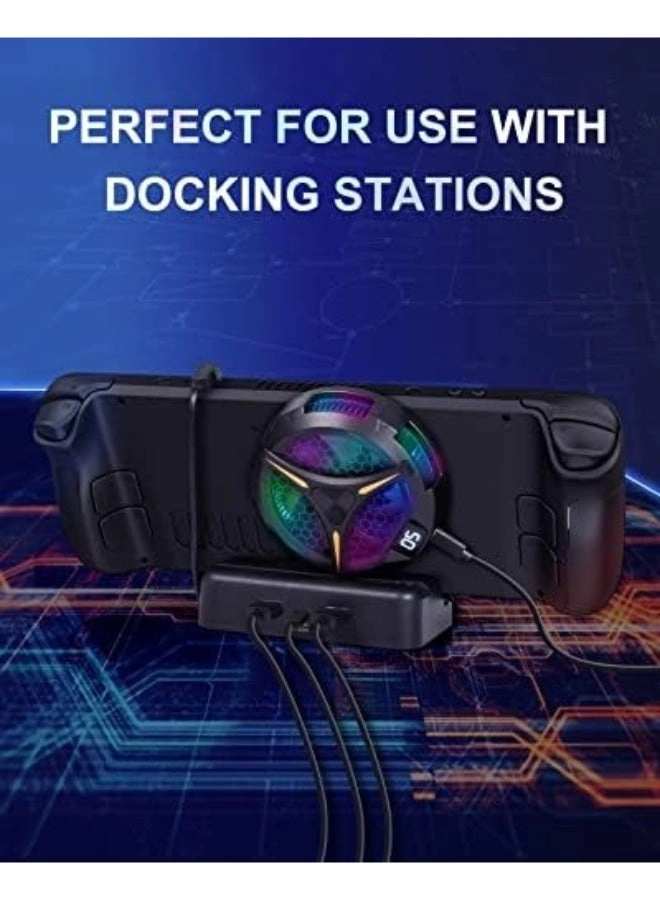 Steam Deck Fan Cooler - 7 Inch Fan LED Temp Display Dual-Speed