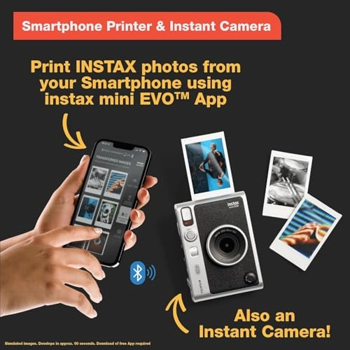 INSTAX Mini EVO - 2.4" x 1.8" + Instax Film - 20 Sheets + Custom Case + Album - MiniMate 96 slot + micro memory card - 32GB