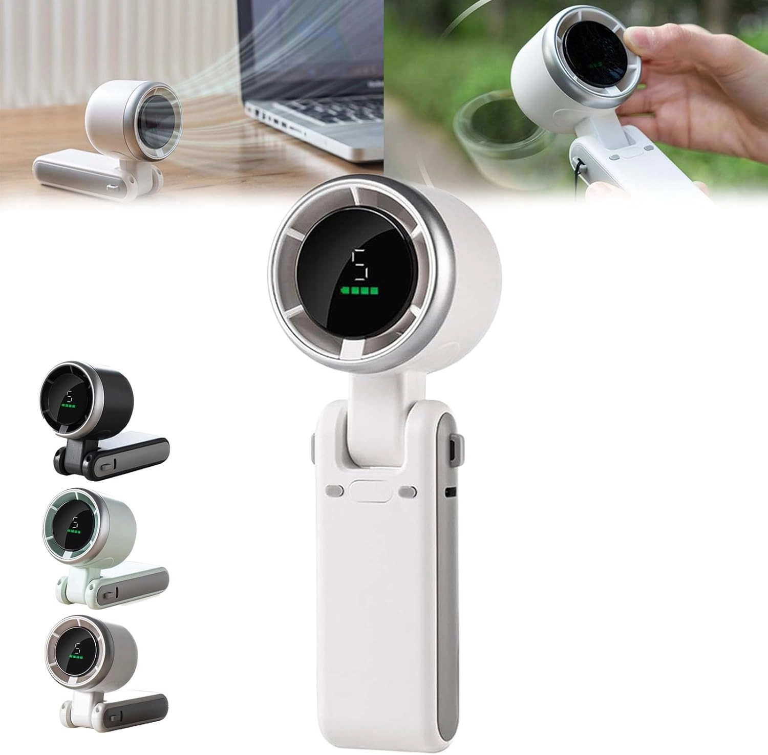 Harzoma Pocket Sized AC Level Fan - 3-in-1 Foldable 180° USB Rechargeable