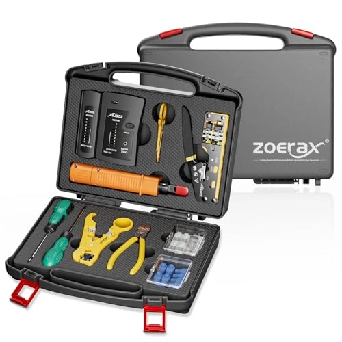 Zoerax Pass Through Crimper + RJ45 Tester + 110/88 Punch Down Tool + Stripper + Cutter + Cat6 Pass Through Connectors and Boots - 4 6 8 LAN/Ethernet