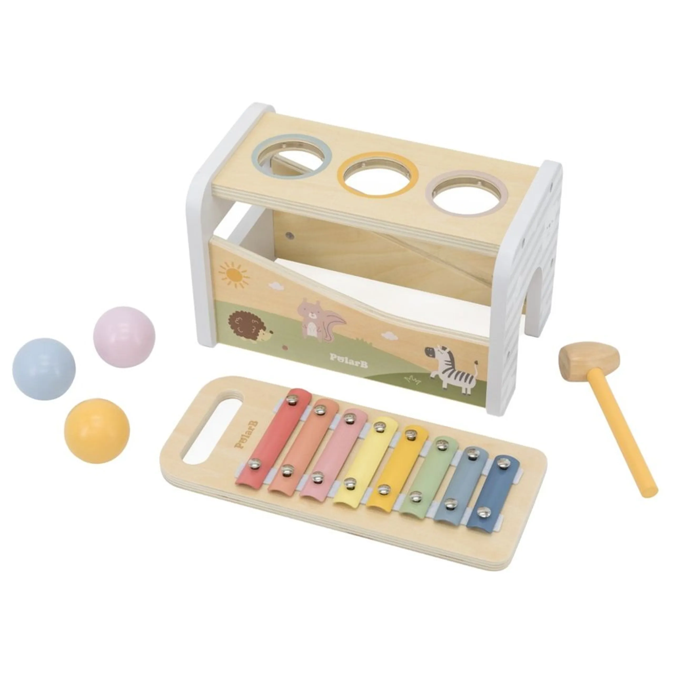 PolarB 2-In-1 Wooden Pounding Bench And Xylophone - Suitable for 18 months and above