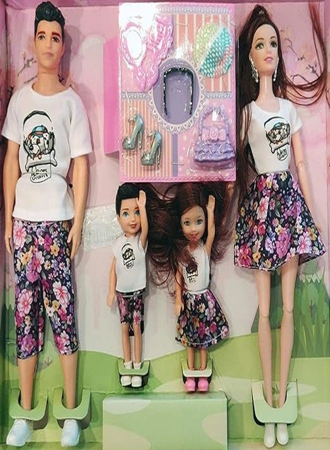 Family Travel Doll Set - 4 Dolls with Accessories Ages 3+